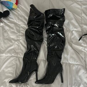 Black Leather Knee-High Boots